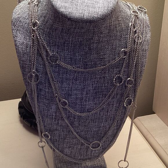 Silvertone 10 Strand Long Necklace - Picture 5 of 8